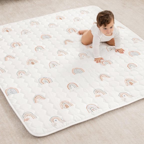Comfy Cubs Premium Play Mat, Square 56"x56" - Kids & Toddler Mat, Non-Slip Bottom - Rainbow