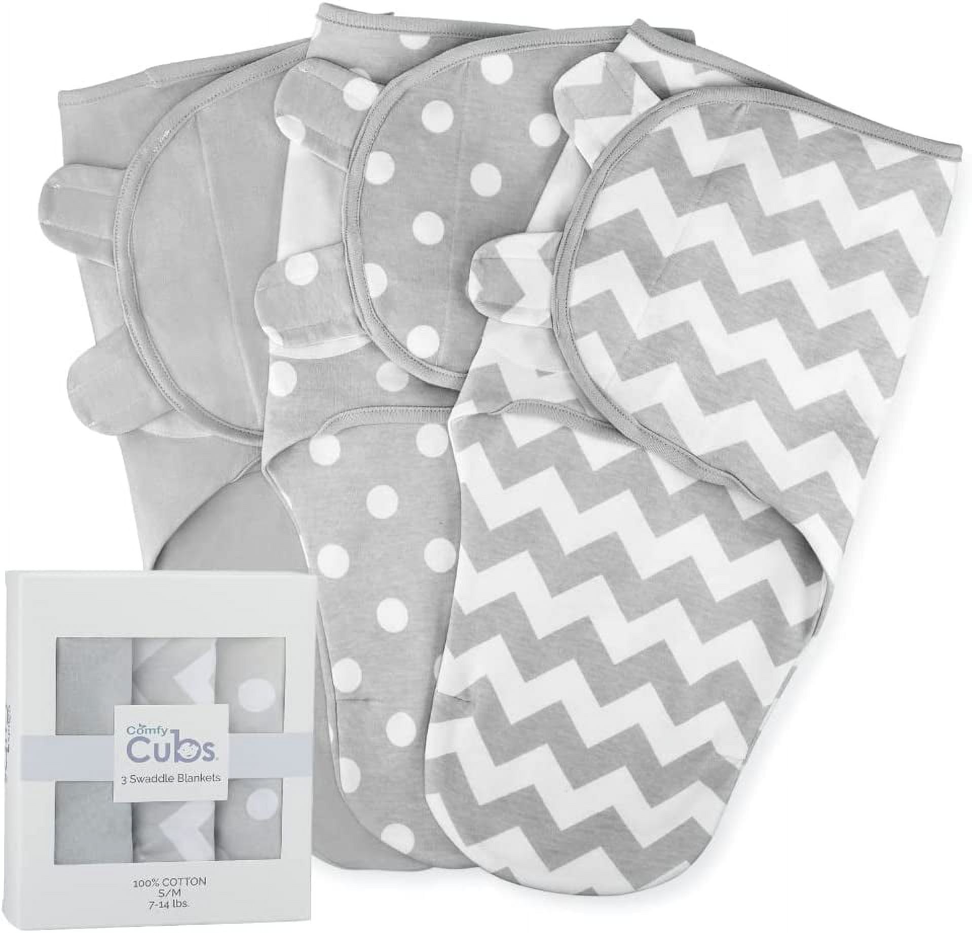 Comfy Cubs Swaddle Blanket Baby Girl Boy Easy Adjustable 3 Pack Infant Sleep Sack Wrap Newborn Babies (Small 0-3 Month, Gray) - image 1 of 8