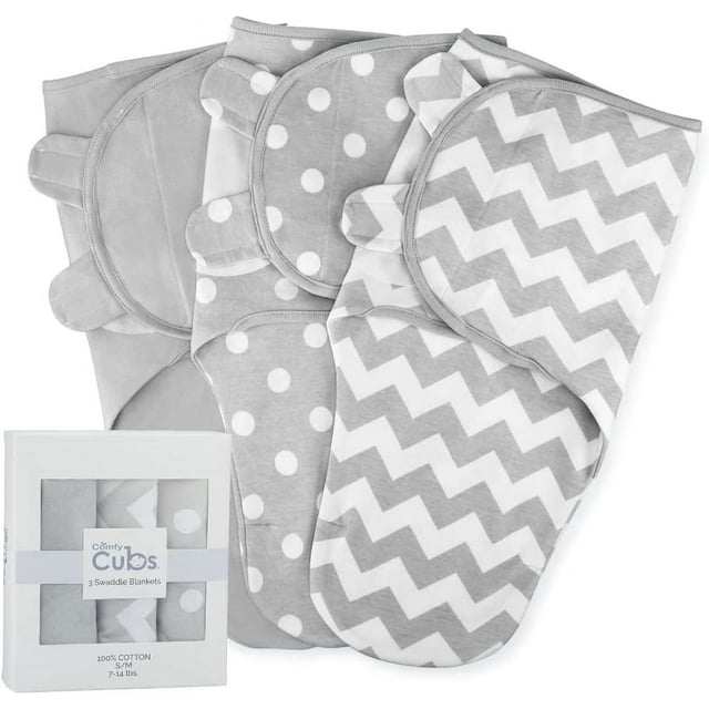 Comfy Cubs Swaddle Blanket Baby Girl Boy Easy Adjustable 3 Pack Infant Sleep Sack Wrap Newborn Babies (Small 0-3 Month, Gray)