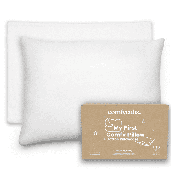 Comfy Cubs Toddler Pillow with Cotton Pillowcase, 13" x 18" - Microfiber Fill, White