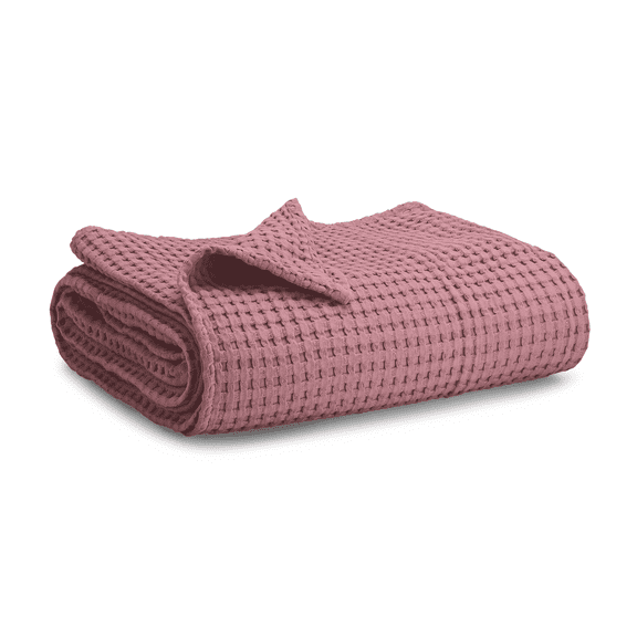 Comfy Cubs Waffle Weave Blanket - 40” x 40” - 100% Cotton Soft, Lightweight Baby Blanket, Mauve