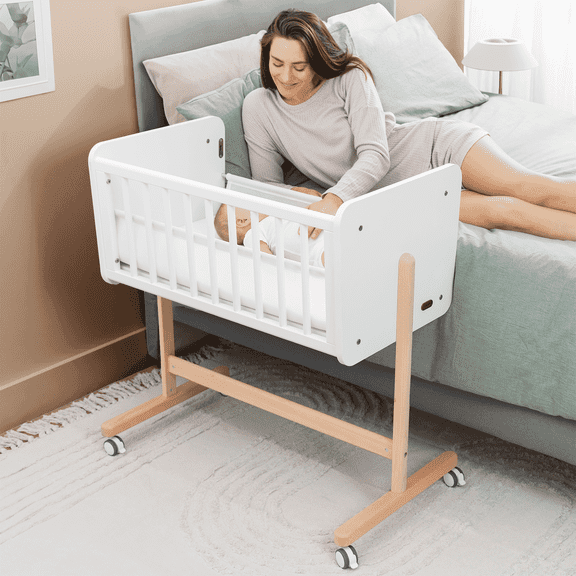 Comfy Cubs Wooden Bedside Bassinet Sleeper - Safe Baby Crib - Baby Sleeper Bed Crib for Infants