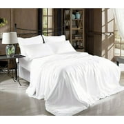 Comfy Deal Satin Bed Sheets Bed Sheet Sets 4 Piece 400 Thread Count Queen White Deep Pocket