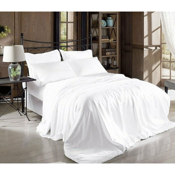 Comfy Deal Satin Bed Sheets Bed Sheet Sets 4 Piece 400 Thread Count Queen White Deep Pocket