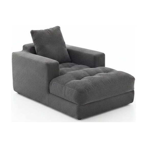 Comfy Deep Seat Chaise Lounge Chair 45'' Corduroy Boneless Sleeper Sofa Bed, Double-Layer Cushion, Cloud Reading Couch for Small Spaces, No Assembly, Gray