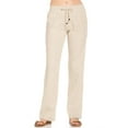 thumbnail image 1 of Comfy Drawstring Linen Pants Long with Band Waist (Natural), 1 of 7