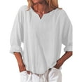 thumbnail image 1 of Comfy Dressy Tunic Tops to Wear with Leggings Plus Size Tops for Women Flowy Peasant Blouse Long Shirt V-Neck Solid Long Sleeve Shirts White XL, 1 of 9