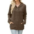 thumbnail image 1 of Comfy Fall Fashion Outfits New Womens Button V Neck Hooded Sweaters Long Sleeve Pullover Tops Casual Sweatshirts with Pockets Fall Outfits Brown M, 1 of 8