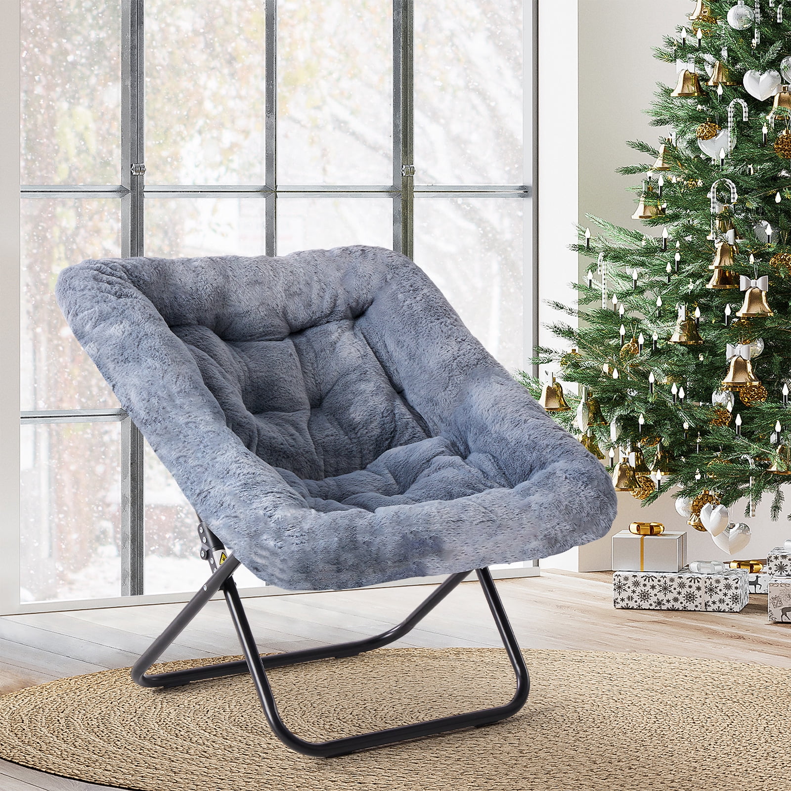 Comfy Faux Fur Folding Lounge Chair for Adults, Large Size Foldable