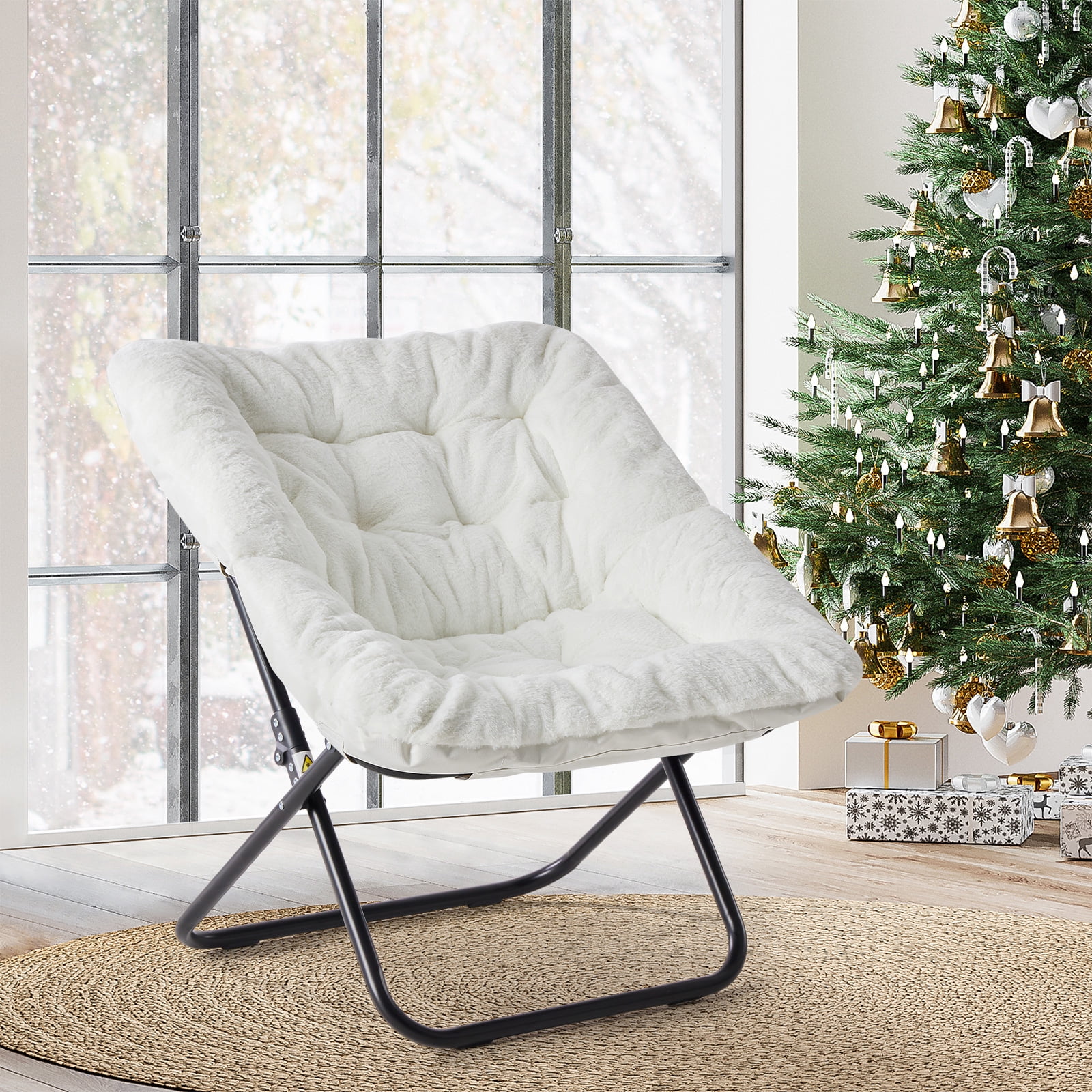 Comfy Faux Fur Folding Lounge Chair for Adults, Large Size Foldable