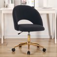 thumbnail image 1 of Comfy Faux Sherpa Home Office Chair Upholstered Swivel Vanity Chair Height Adjustable Accent Chair, Black, 1 of 7