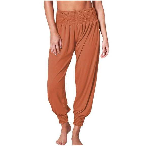 Comfy Fit Pants for Women Summer Thin Breathable Yoga Joggers Solid Color Loose Workout Sweatpants with Pockets Straight Leg Sweatpants for Women Orange L