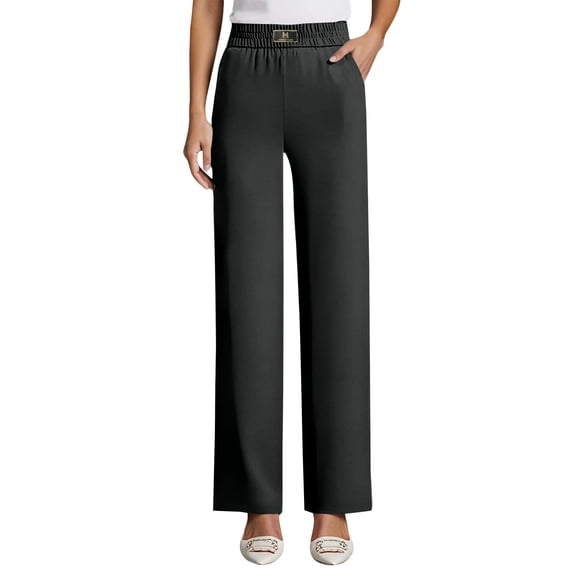 Comfy Fit Pants for Women Over 50 Straight Leg Elastic Waist Solid Pants Perfect Drape High Rise Pull-On Stretch Pants, S