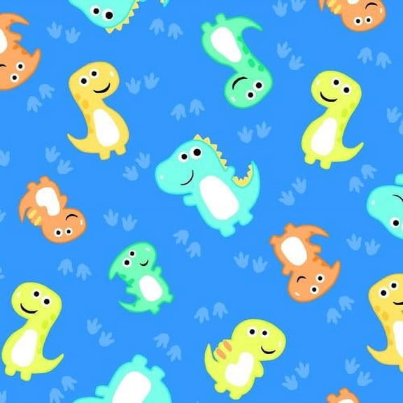 Comfy Flannel Baby Dinosaur Fabric - Blue