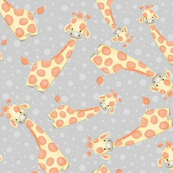 Bubble Giraffe Gray Flannel Fabric