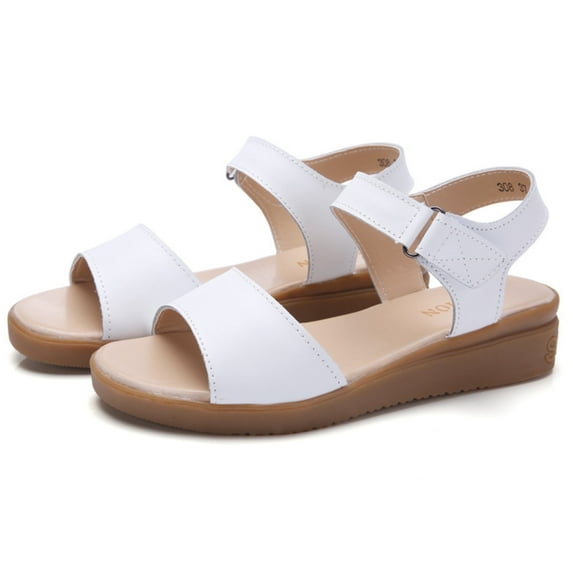 Womens Sandals Summer Leather Wedge Fashion Velcro Beach Comfy Walking Open Toe Sandals for Women