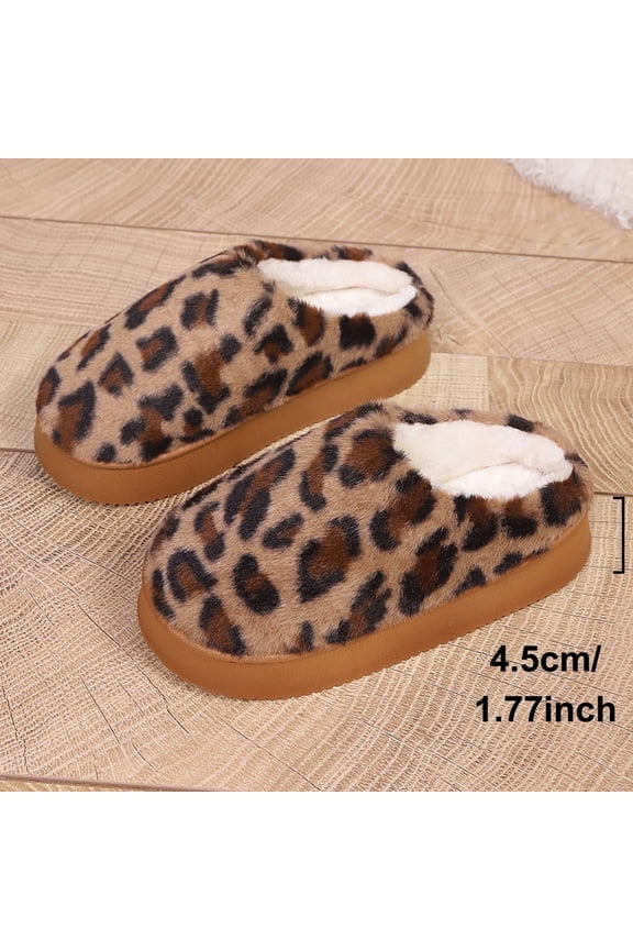 Women's Leopard Print Plush Lined Slippers Indoor Outdoor Memory Foam House Shoes