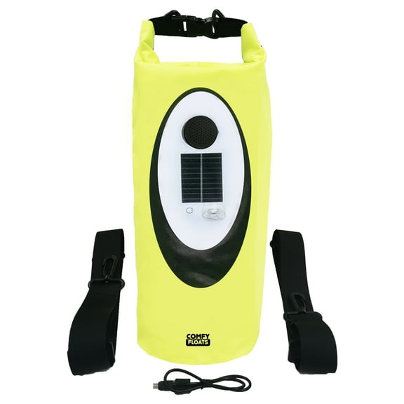 Comfy Floats 10 L Waterproof Portable Speaker Dry Bag with LED Lights, Waterproof Solar and USB Powered, Yellow
