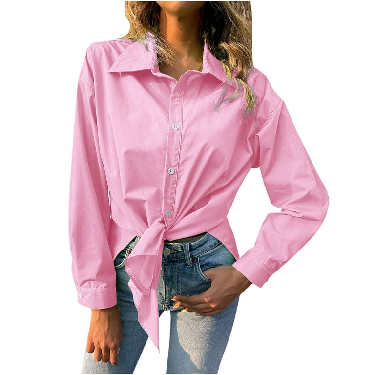 Tunic Tops to Wear with Leggings Dressy Flowy Hide Belly Long Shirt Long  Sleeve Shirts Comfy Round Neck Solid Plus Size Tops for Women Pink M 