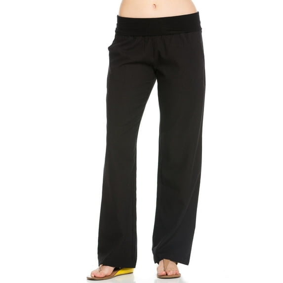 Comfy Fold Over Linen Pants (Black)