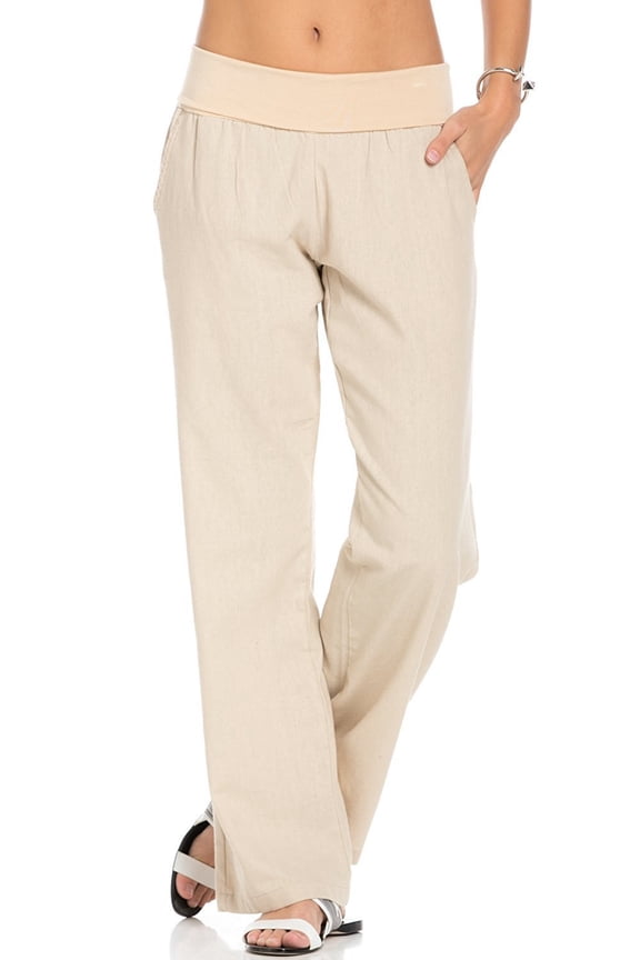 Comfy Fold Over Linen Pants (Natural)