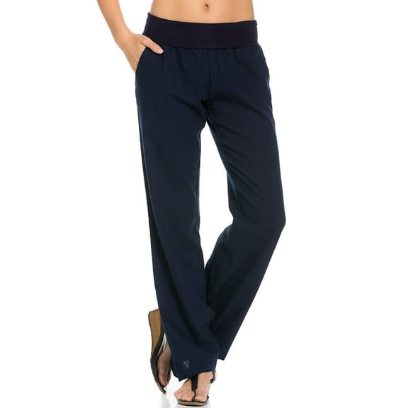 Comfy Fold Over Linen Pants (Navy)