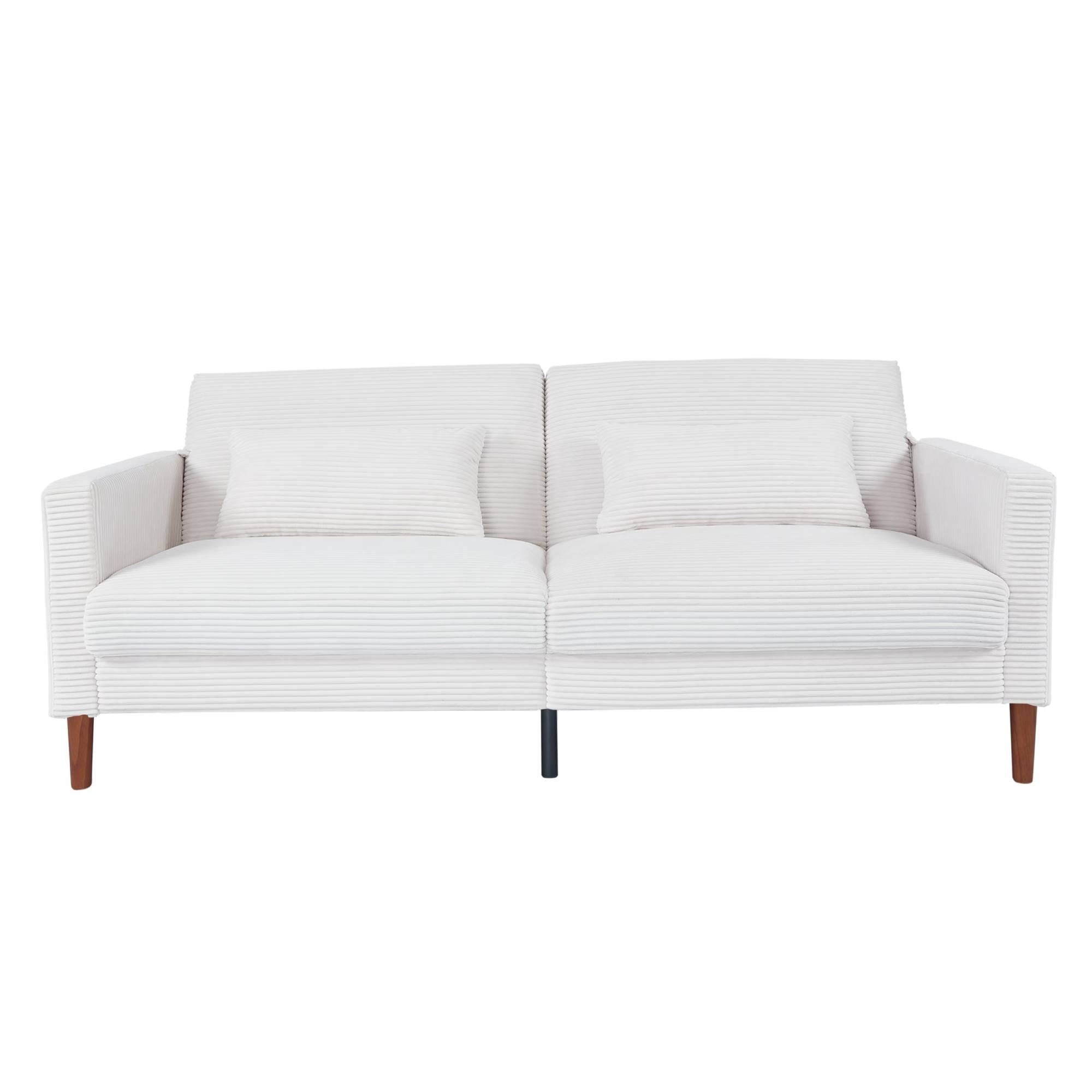 Comfy Futon Sofa Corduroy Loveseat Couch with Pillow Cushion, Modern Sleeper Sofa Couch with Solid Leg for Living Room,Bedroom, Beige