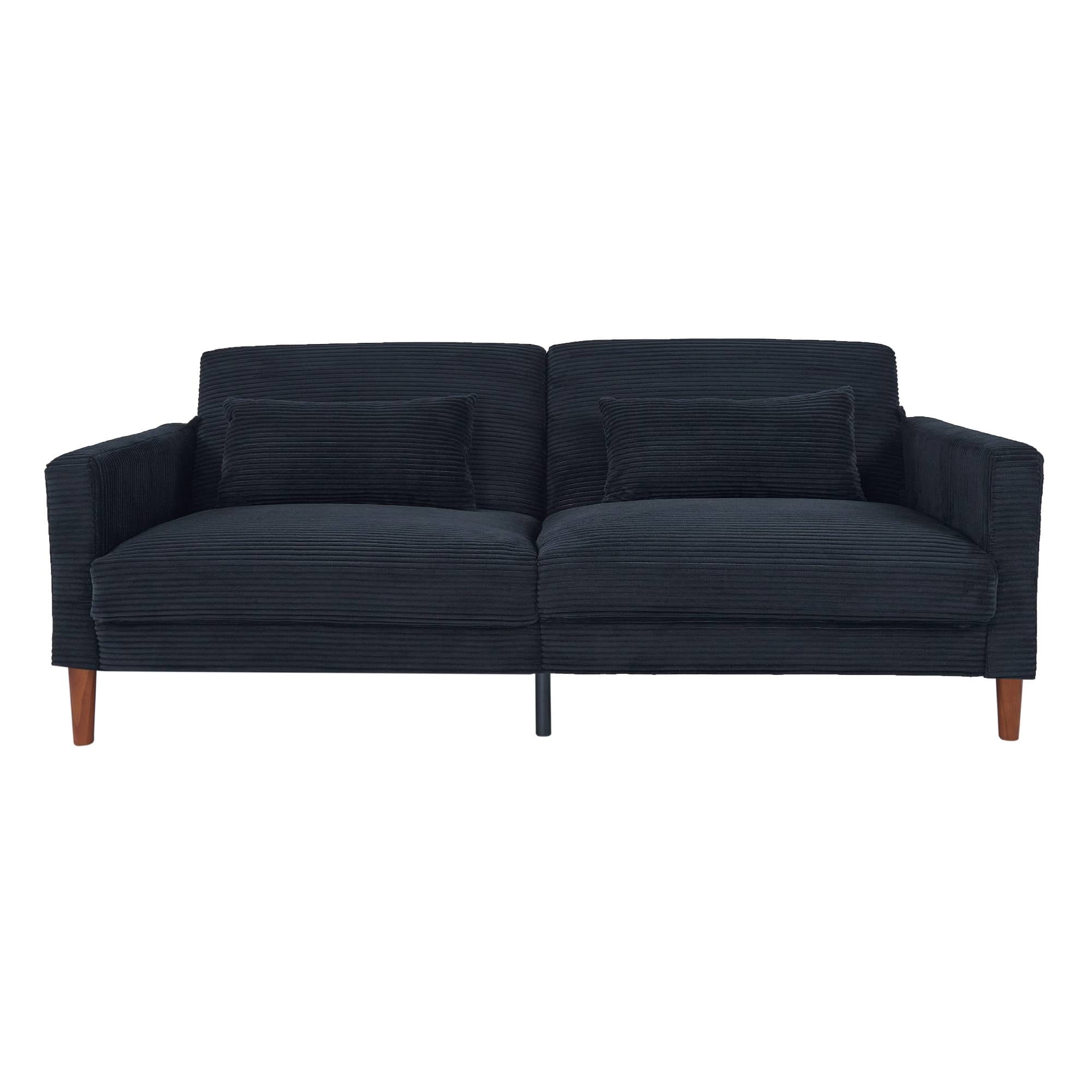 Comfy Futon Sofa Corduroy Loveseat Couch with Pillow Cushion, Modern Sleeper Sofa Couch with Solid Leg for Living Room,Bedroom, Black