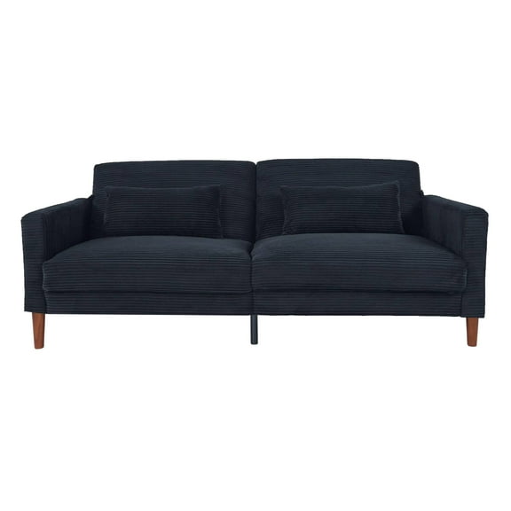 Comfy Futon Sofa Corduroy Loveseat Couch with Pillow Cushion, Modern Sleeper Sofa Couch with Solid Leg for Living Room,Bedroom, Black