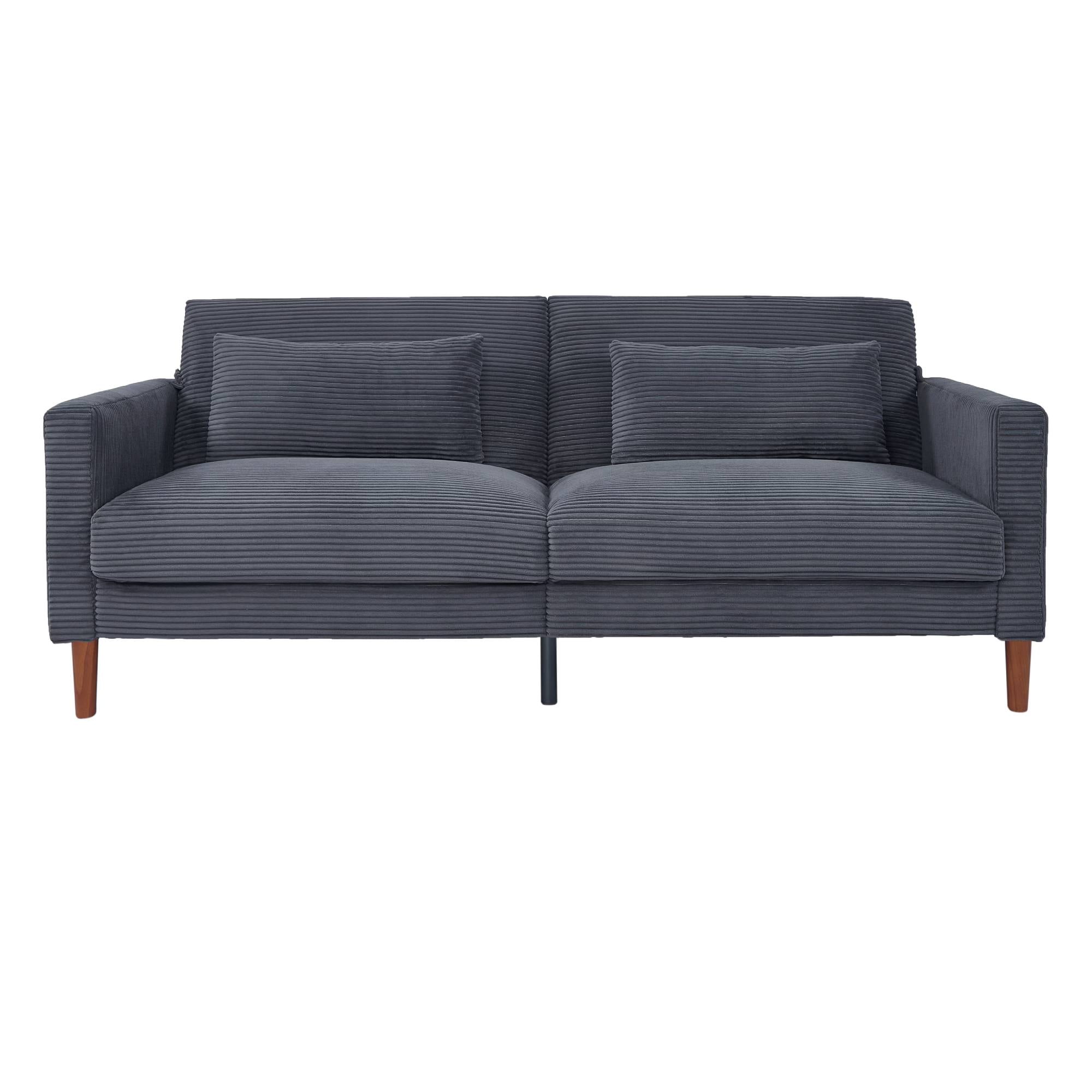 Comfy Futon Sofa Corduroy Loveseat Couch with Pillow Cushion, Modern Sleeper Sofa Couch with Solid Leg for Living Room,Bedroom, Grey