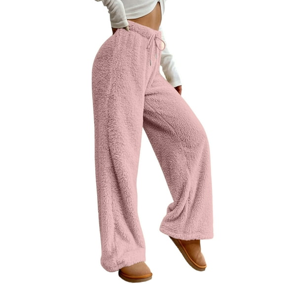 Comfy Fuzzy Pajama Pants Women Fleece Buffalo Flannel Plush Drawstring Pajama Bottoms Homey Fluffy Pj Pants