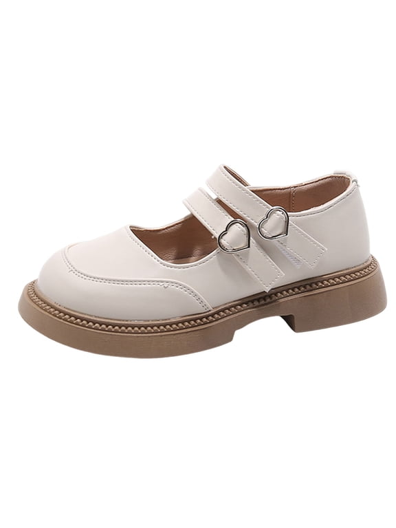 Comfy Girls Ankle Strap Shoes Double Strap Heart Buckle Slip On Low Heel Flats Perfect for School Daily Wear and Special Occasions