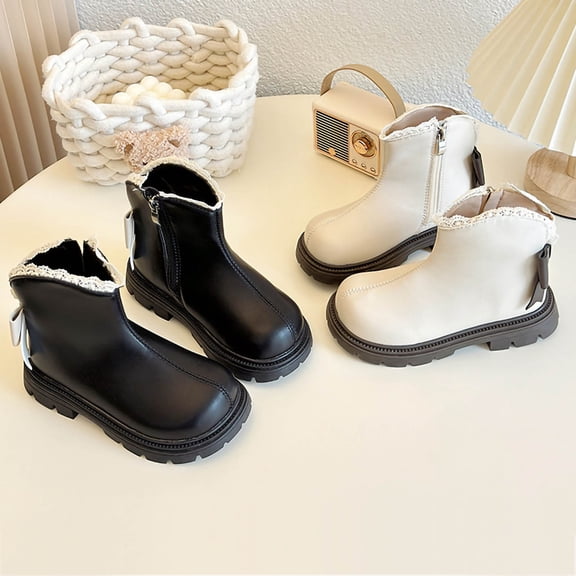 Comfy Girls' Fuzzy Ankle Boots with Faux Fur Fleece Lined Warm Comfortable Winter Fashion Footwear Comfortable Shoes Indoor Outdoor Winter Fashion Foorwear