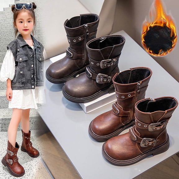 Comfy Girls' Fuzzy Ankle Boots Fleece Lined Slip-On Boots Soft Sole Thicken Flatform Comfortable Footwear Fashion Footwear Fleece Lined Thermal Footwear Fashion Shoes