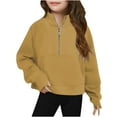 thumbnail image 1 of Comfy Half Zip Sweatshirts Girls Long Sleeve Solid Pullover Hoodless Zipper Hoodie with Front Pocket (5 Years, Khaki), 1 of 4