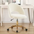 thumbnail image 1 of Falvinoryn Comfy Home Office Chair, Upholstered Swivel Faux Sherpa Vanity Chair, Height Adjustable Accent Chair, White, 1 of 7