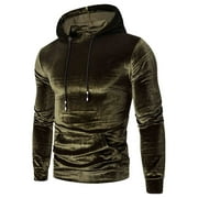 NAMANYLE Comfy Hoodie Men's Casual Fashion Winter Warm Pure Gold Velvet Hoodie Blouse