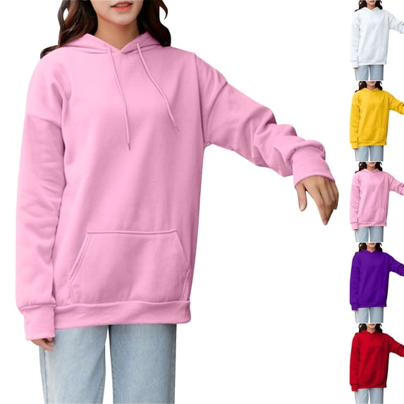 Comfy Hoodies Fall Outfits Fashion Pullover Sweaters Casual Winter Clothes Women's Long Sleeved Hooded Sweatshirt Pink Xs
