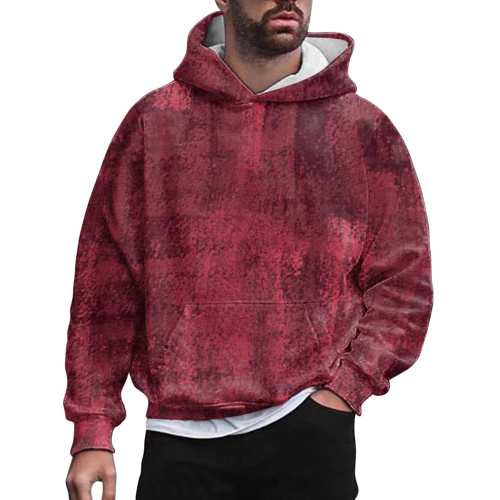 Comfy Hoodies Men Vintage Casual Hoodie with Pocket Fashion Hooded Sweatshirt  Pullover Sweater Tops Activewear 