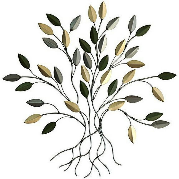 Comfy Hour 16" Tree of Life with Green and Gold Leaves Wall Decor Metal Art