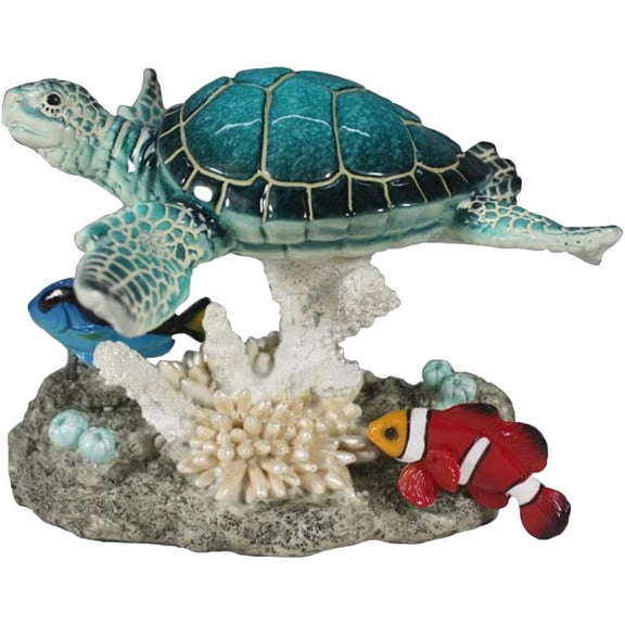 Comfy Hour 7" Sea Turtle and Clownfish on Coral Reef Figurine, Decorative Ocean Theme Sculpture for Beach House, Artisan Crafted Coastal Home Office Tabletop Accent, 1 Unit