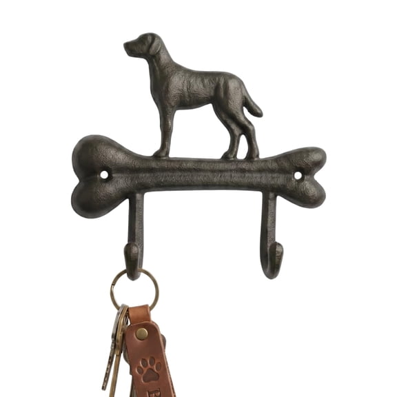 Comfy Hour 7.28" x 7.09" Antique Black Cast Iron Dog on Bone Double Wall Hook