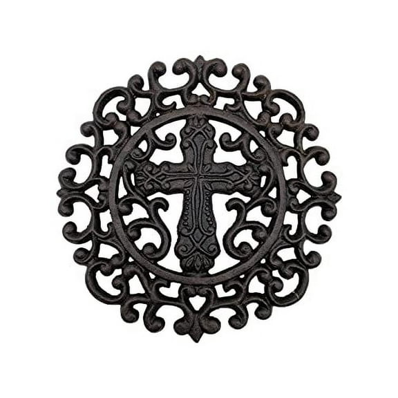 Comfy Hour Antique and Vintage Collection Cast Iron Round Cross Trivet 9" D Black