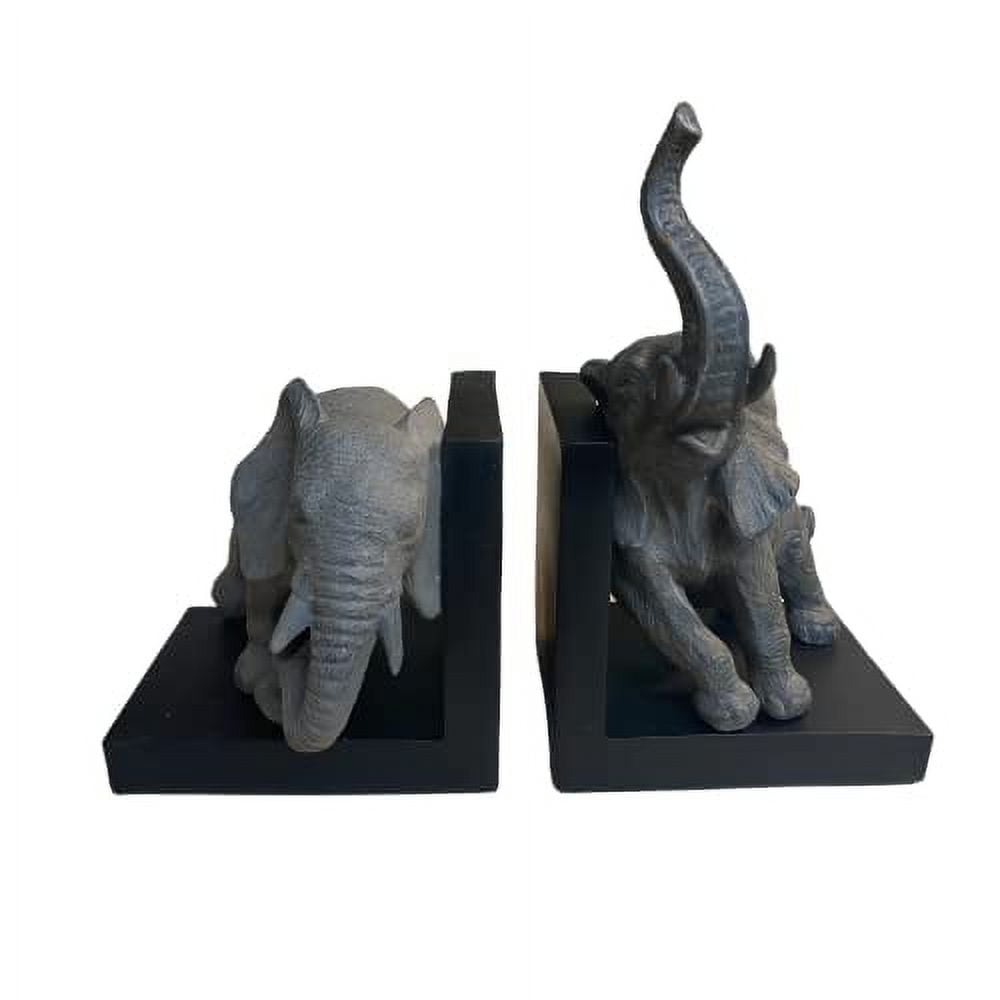Comfy Hour Elephant Bookends Set - Gray & Black Polyresin, 12"W X 10"H, Handcrafted