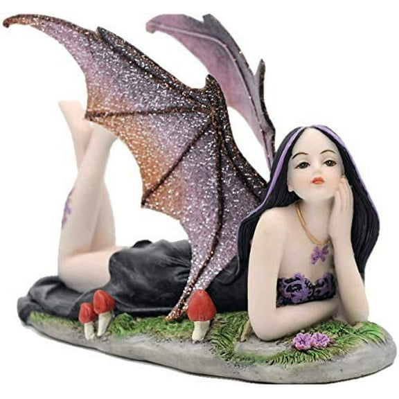 Comfy Hour Fairyland Collection 6 Dark Fairy Witch Spirit Forest Lying On Grassland Figurine, Home Decoration and Collectibles, Polyresin