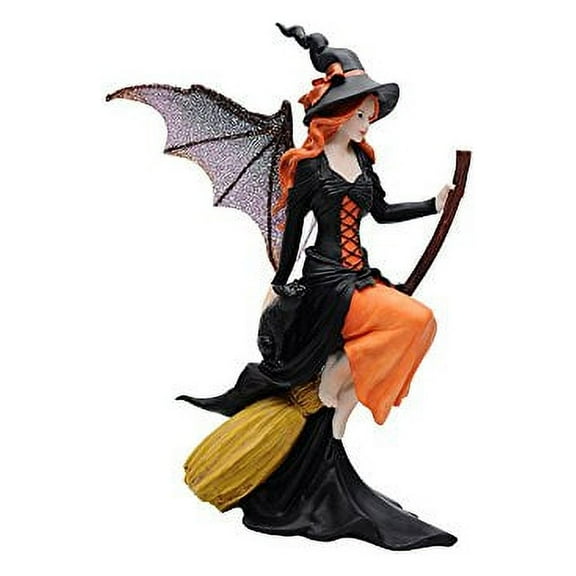 Comfy Hour Fairyland Collection 8” Dark Fairy Witch Riding On Magic Broom Figurine, Halloween Theme Gift, Home Decoration and Collectibles, Polyresin