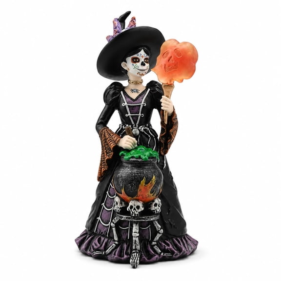 Comfy Hour 1-Piece 4.53 x 4.1 x 8.3 in Polyresin Day of the Dead Catrina Witch Figurine, Black/Purple/Orange