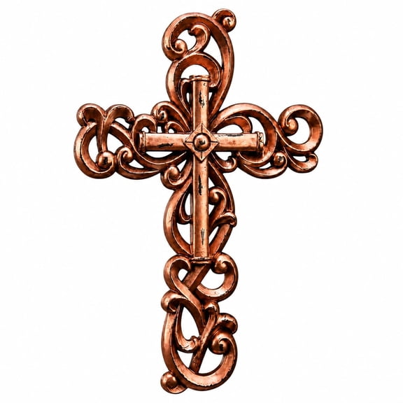 Comfy Hour 13 Inch Rose Gold Resin Scroll Wall Cross Decor