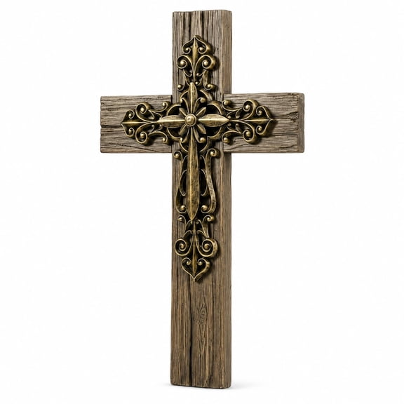 Comfy Hour 13 in Polyresin Layered Cross Wall Decor, Copper Tone, 1 Piece