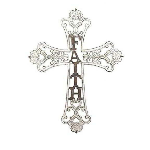 Comfy Hour Faith and Hope Collection 14" White Handmade Hollow Out FAITH Cross, Antique Style, Art Wall Decor, Resin